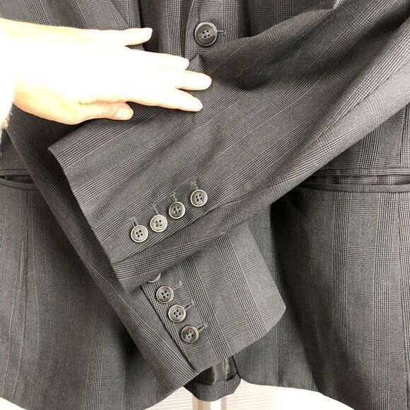 Sz XL/47- KENNETH COLE Reaction Dark Grey Plaid 2 Button Men Blazer Suit Jacket - Picture 5 of 12